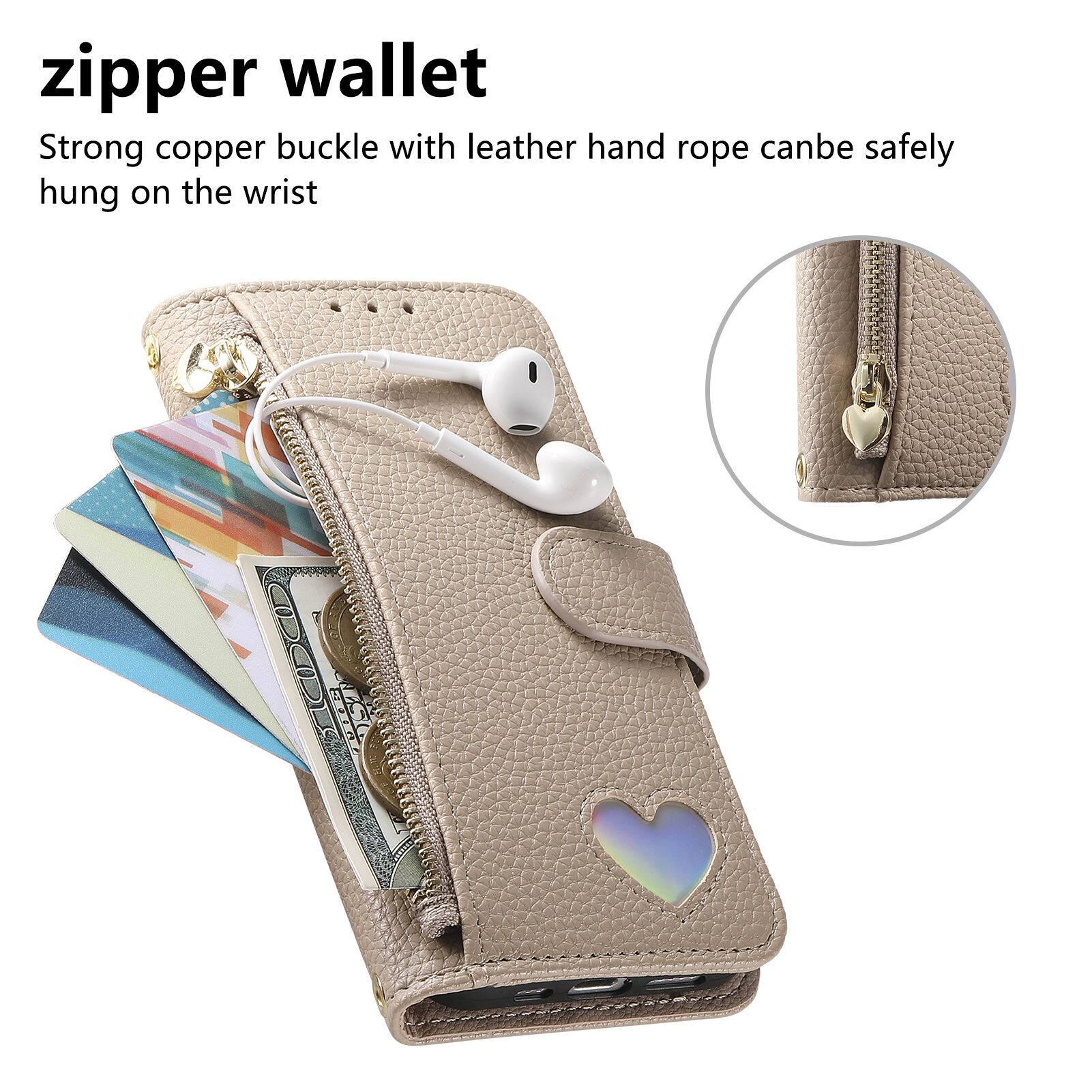 zipper wallet  
Strong copper buckle with leather hand rope can be safely hung on the wrist