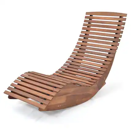 Front. Costway - Costway 1 PCS Outdoor Acacia Wood Rocking Chair with Widened Slatted Seat and High Back Patio - Natural.