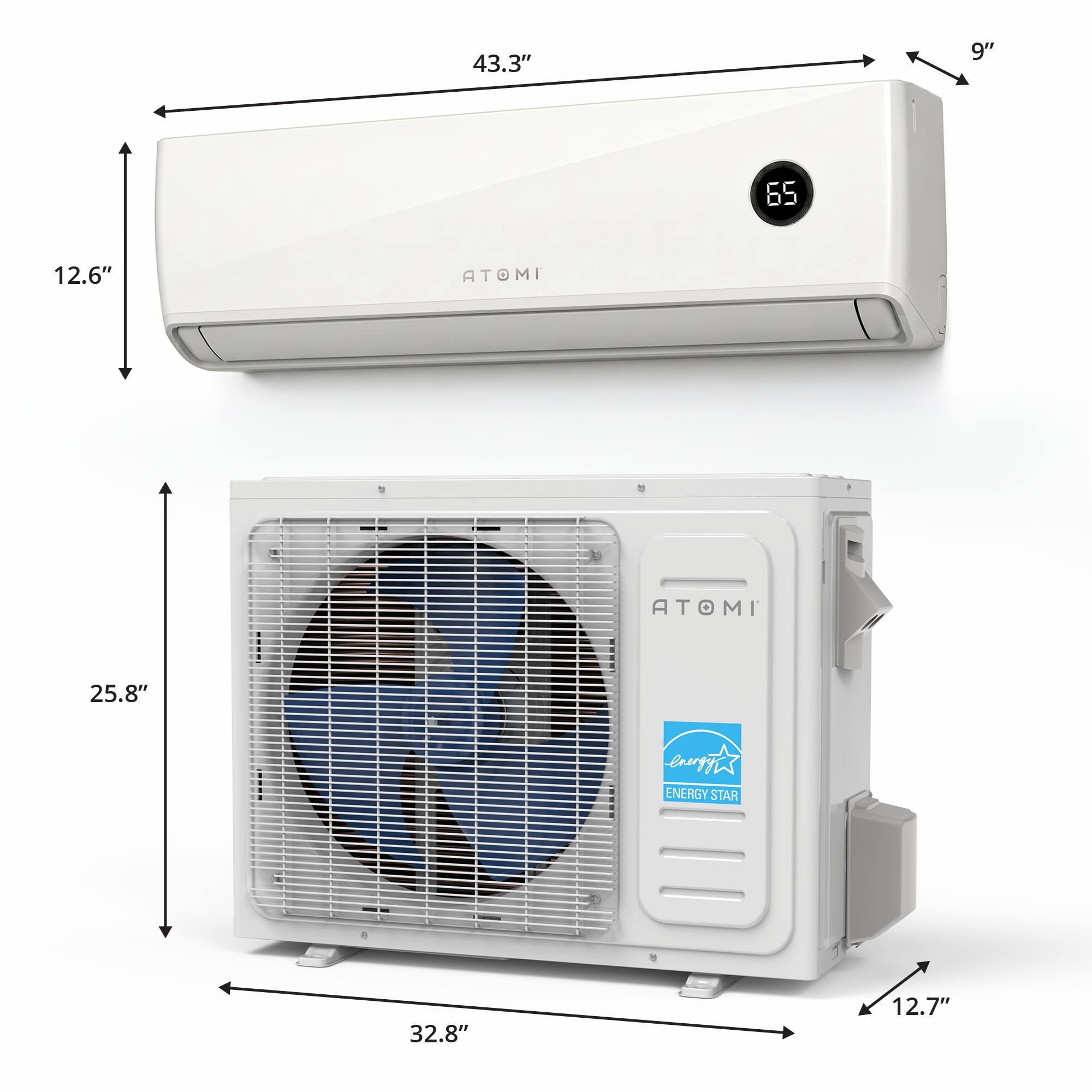 43.3" 9" 65 12.6" ATOMI 25.8" 32.8" 12.7" ENERGY STAR