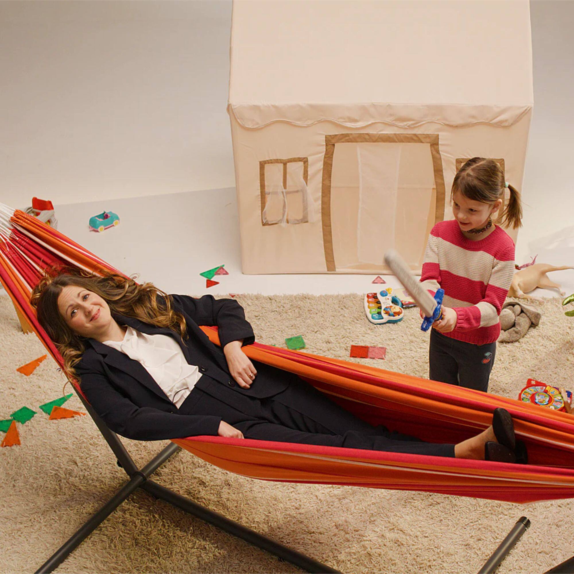 Alt View 2. Vivere - Vivere Double Cotton Hammock, Comfortable Daybed with Steel Stand, 9', Mimosa - Mimosa.