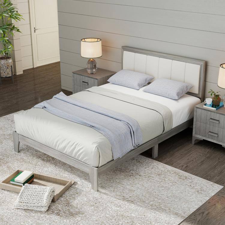 Alt View 9. PULUZ - Full Bed Frame with Headboard Full Size Platform Bed Frame with Wooden Slats No Box Spring Needed Easy Assembly - Gray.