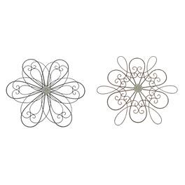 Mayrich Company - 30 Inch Rustic Wood Metal Flower Sculpture Wall Hanging Art Home Decor Set Of 2 - Multicolored