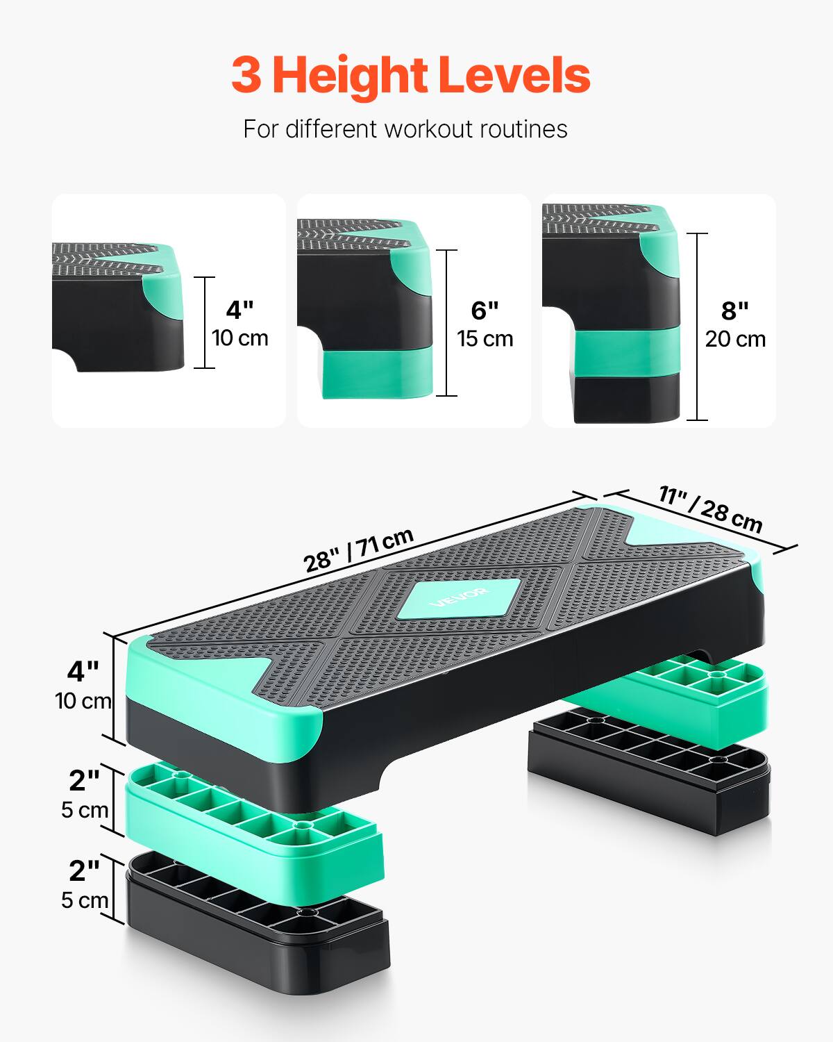 VEVOR Aerobic Exercise Step Platform, 28 Inch Workout Aerobic