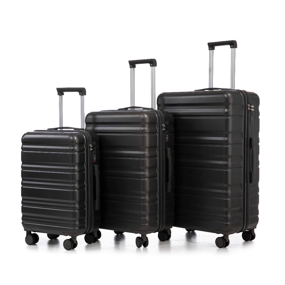 Front. Ropilly - Ropilly 3 Piece Luggage Set Hard Shell Suitcase with Spinner Wheels 20/24/28 Inch Dark Gray - Dark Gray.
