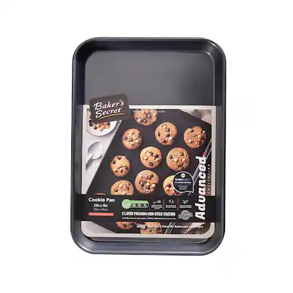 Baker's Secret
Advanced Collection
Cookie Pan
13in x 9in
33cm x 23cm
2 LAYER PREMIUM NON-STICK COATING
DURAMAX
NON-STICK COATING
America's Favorite bakeware since 1972
100% Non-Stick Silicone Coating
Lifetime Warranty
Advanced Collection