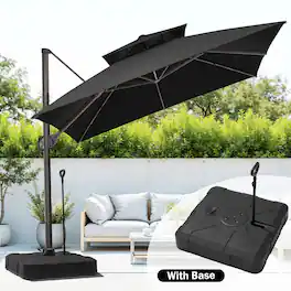 Crestlive Products - 10ft Square Aluminum Double Top Slide-tilt Cantilever Patio Umbrella with 350lbs Pull rod Wheel Base - Black