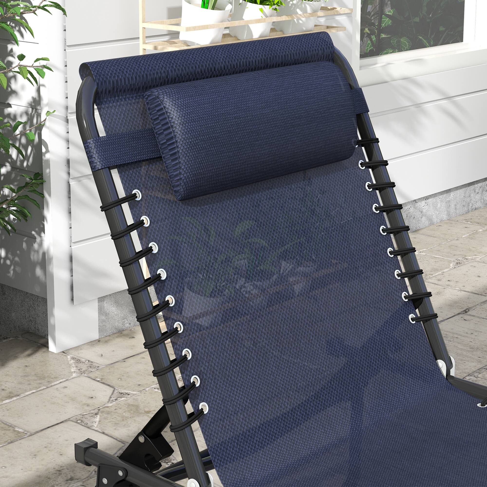 Alt View 7. Outsunny - Folding Chaise Lounge Chair Set of 2, Patio Sun Tanning Chair, Outdoor Chaise Lounger with 4-Position Reclining Back - Dark Blue.