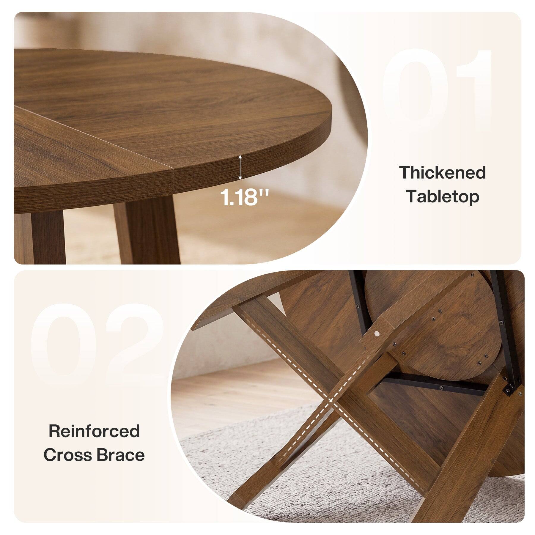 1.18"  
01 Thickened Tabletop  
02 Reinforced Cross Brace