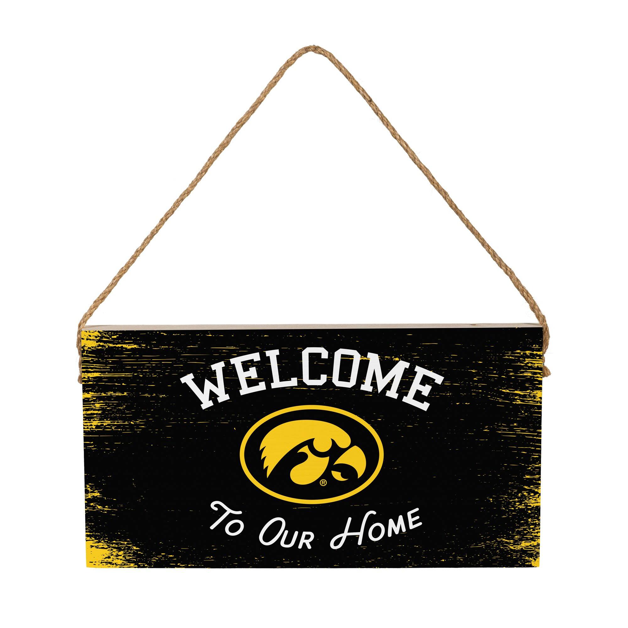 Iowa Hawkeyes 6" x 11" Welcome Home Wood Wall Sign with Rope Hanger