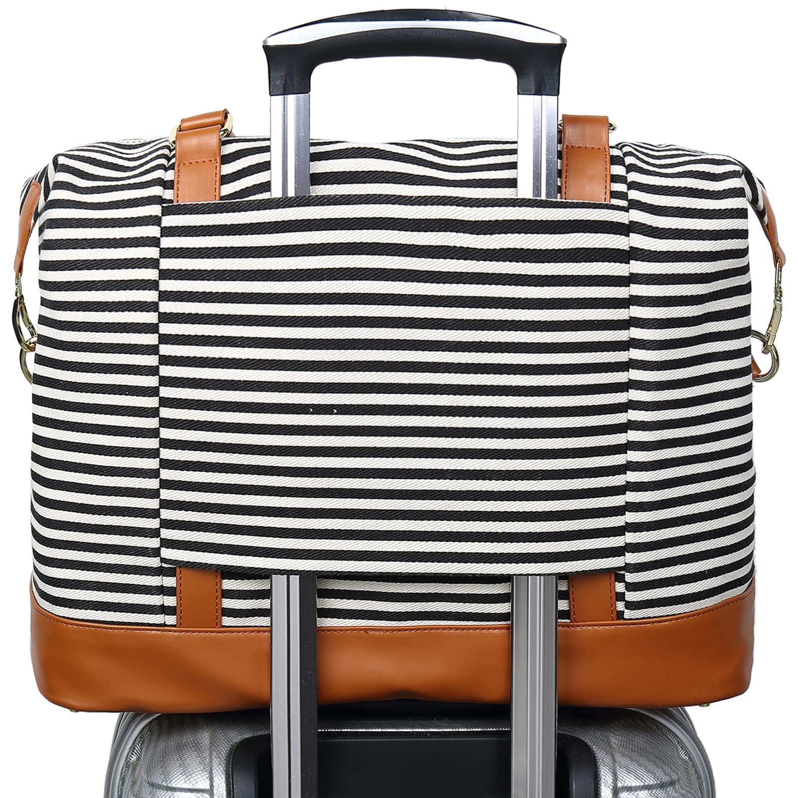 Front. Vulpecula Spade - Women Ladies Travel Bag Canvas Weekend Overnight Carry On Luggage Bags - Black stripe.