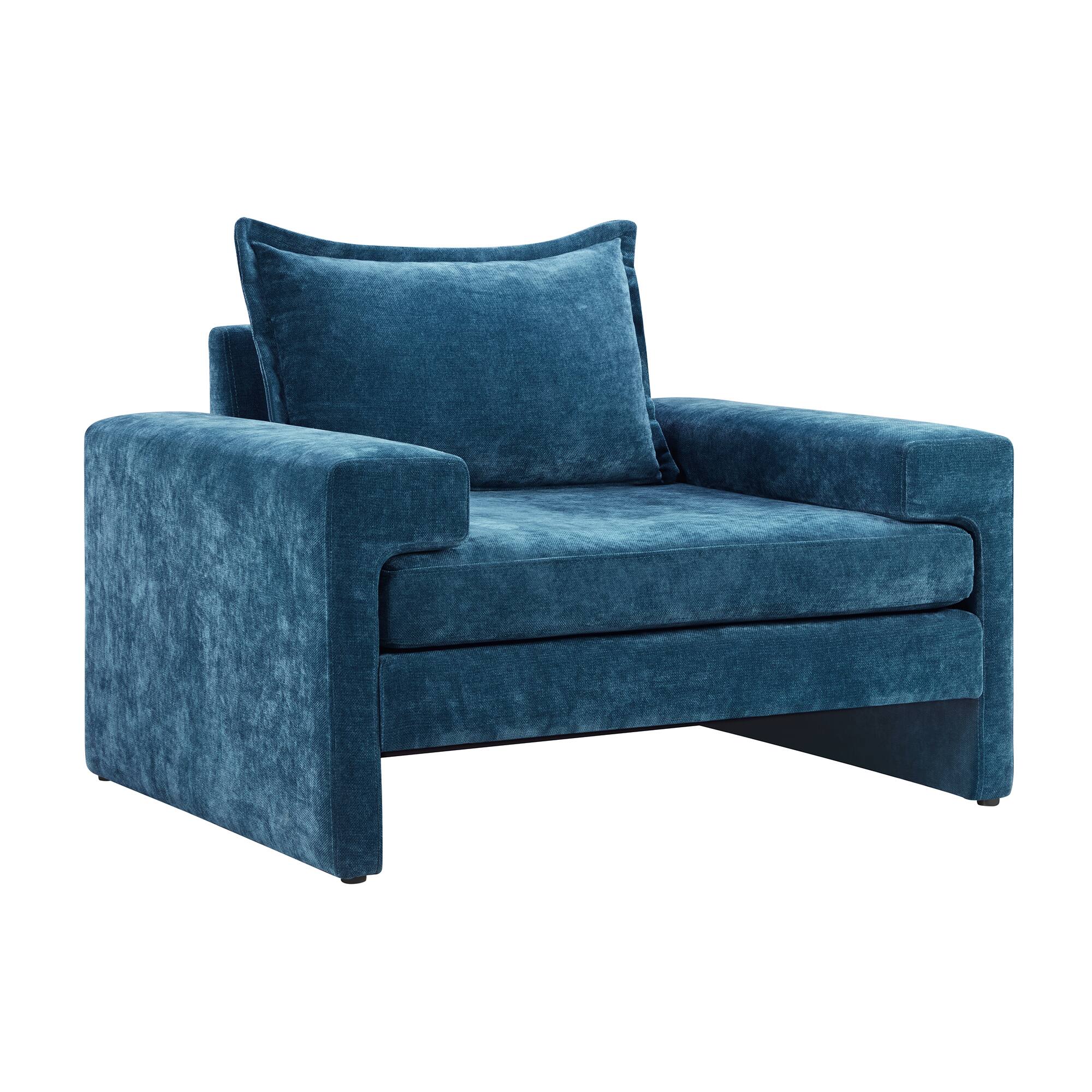 Alt View 4. TinyHomie - Blue Chenille Upholstered Accent Armchair Wide Armrests Ergonomic Back - Blue.