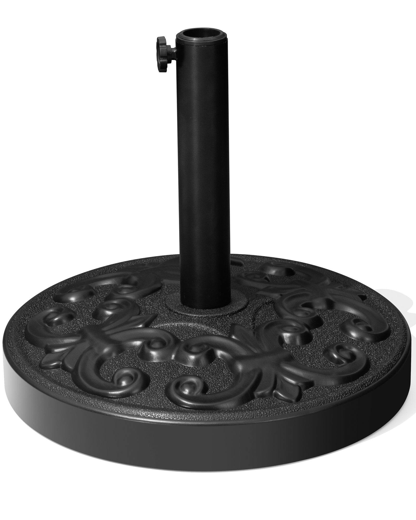 Crestlive Products - Heavy Duty Round Cement Patio Umbrella Base with Floral Pattern - Black