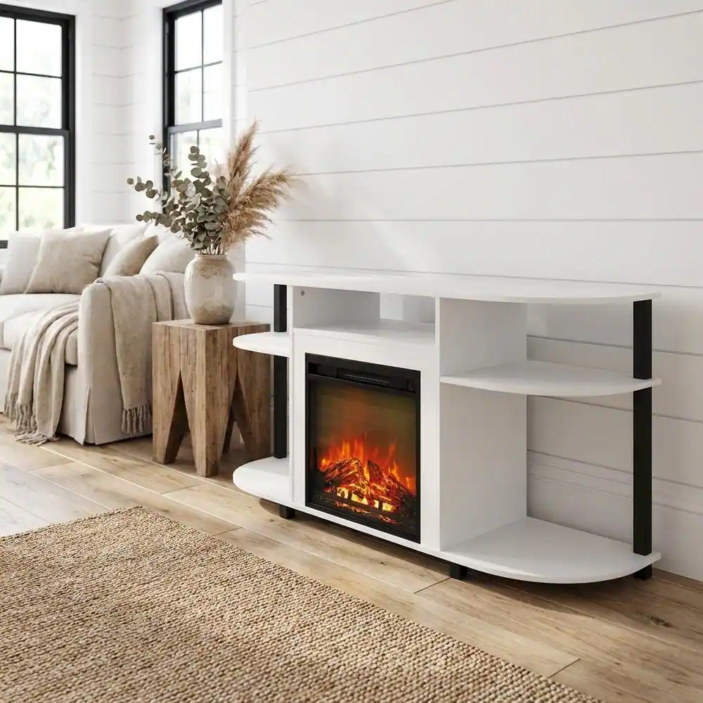 Alt View 1. FurniFact - White Entertainment Center Stand with Fireplace for 55-Inch TVs, Solid Wood - White.