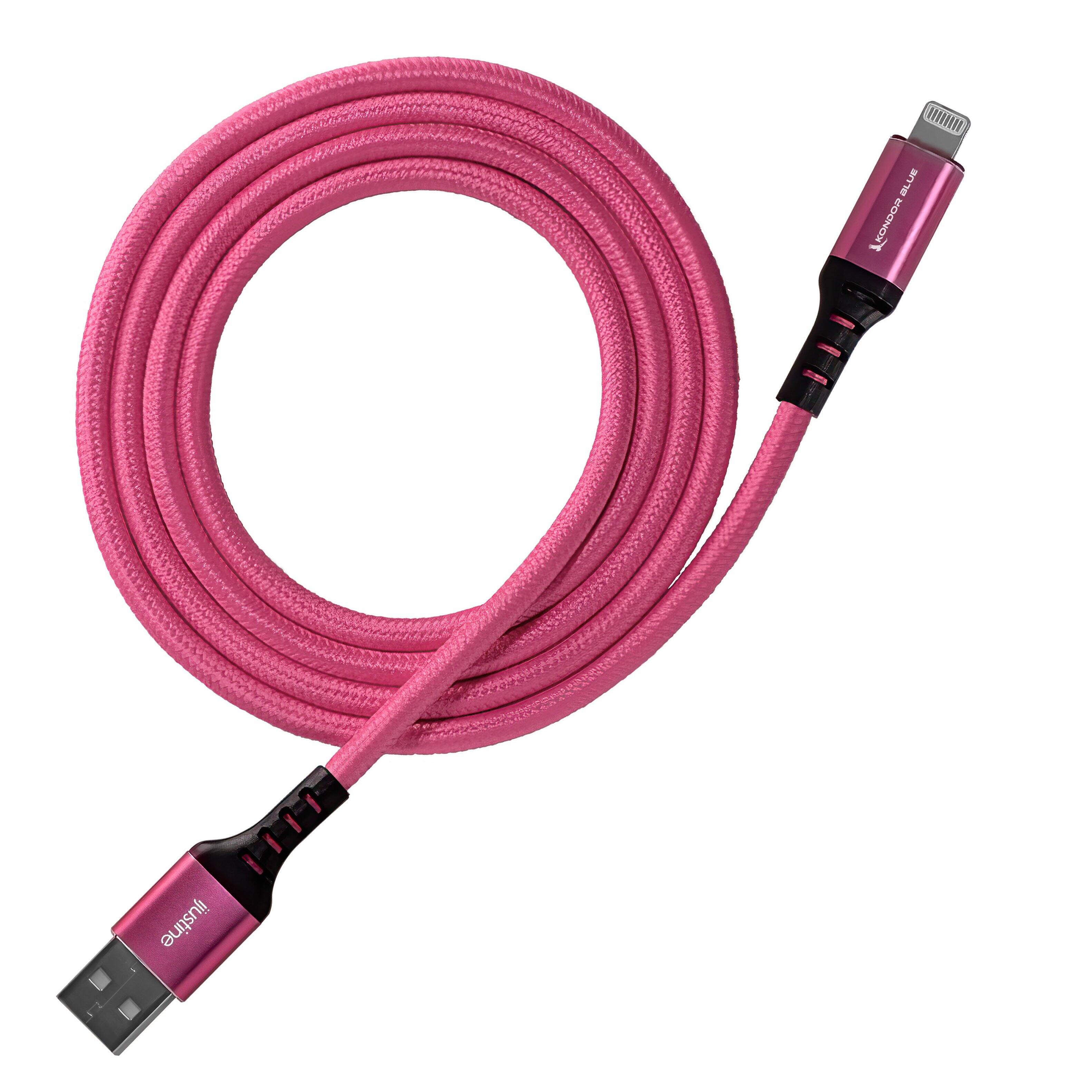Angle. Kondor Blue - iJustine | 3.3FT Lightning Cable for iPhone (USB-A to Lightning) | Rapid-Charge up to 30 W, & High-Speed Data 480 Mbps - Pink.