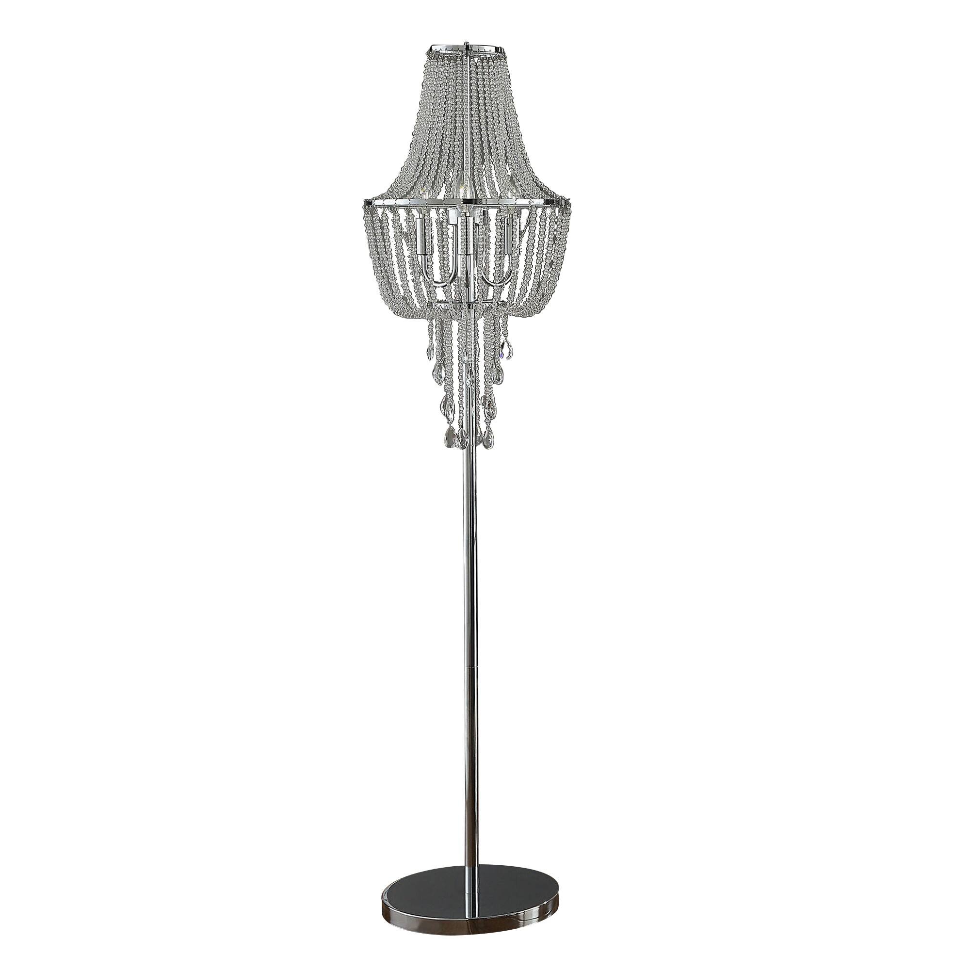 Front. Manhattan Lane - Cara 62 Inch Floor Lamp, Hanging Drop Design, Crystal and Metal, Chrome.