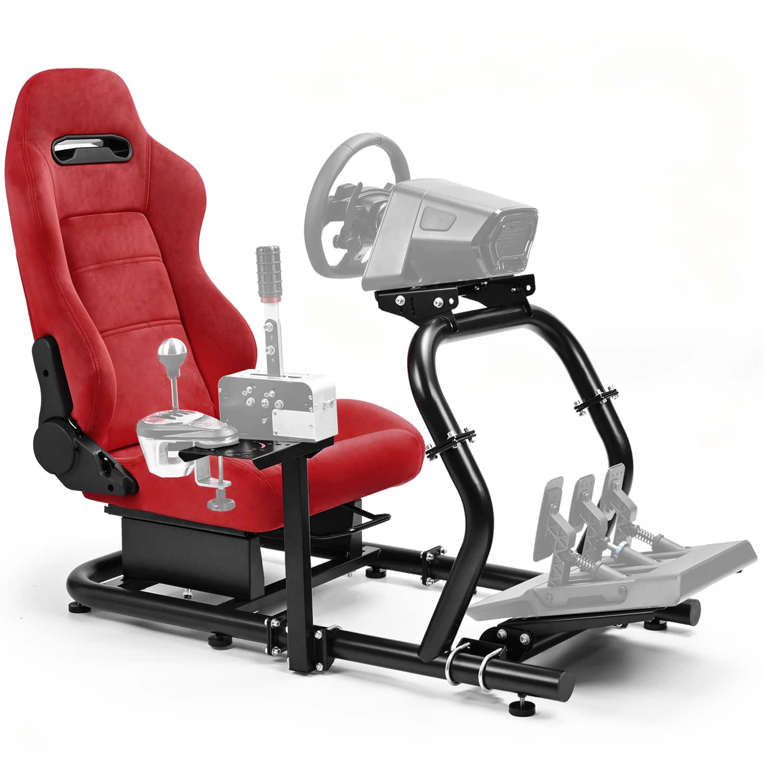 Dardoo - Adjustable Racing Cockpit with Red Suede Seat, for Logitech G29 G920 G923, for Fanatec, for Thrustmaster - Red & Black