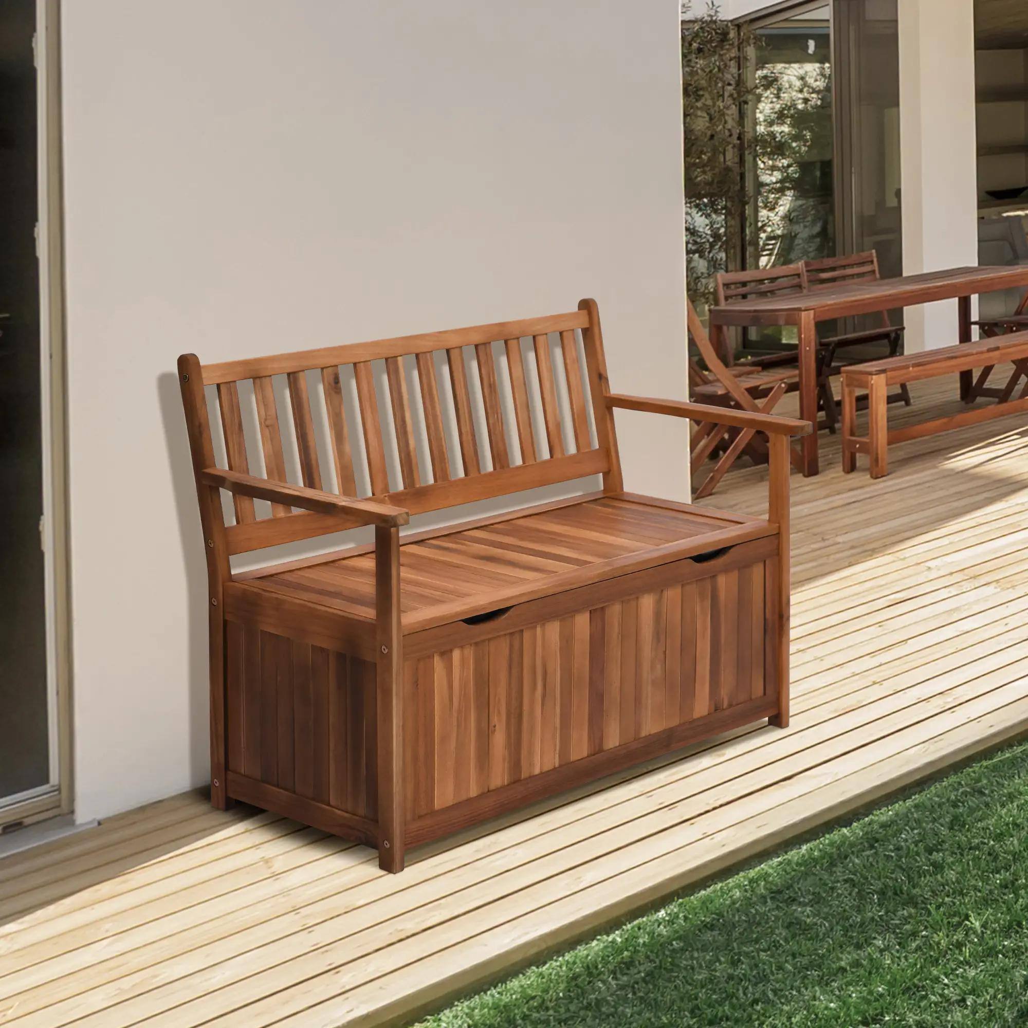 Left. Resenkos - Resenkos Large Storage Bench, Waterproof Wooden Deck Box, 2-Seater Patio Container, Garden Tool Holder, Teak - Teak.