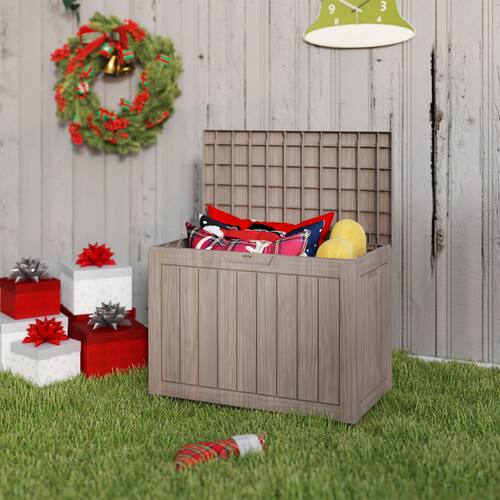 Angle. Yardgrace - 45 Gallon Water Resistant Resin Lockable Deck Box - brown.