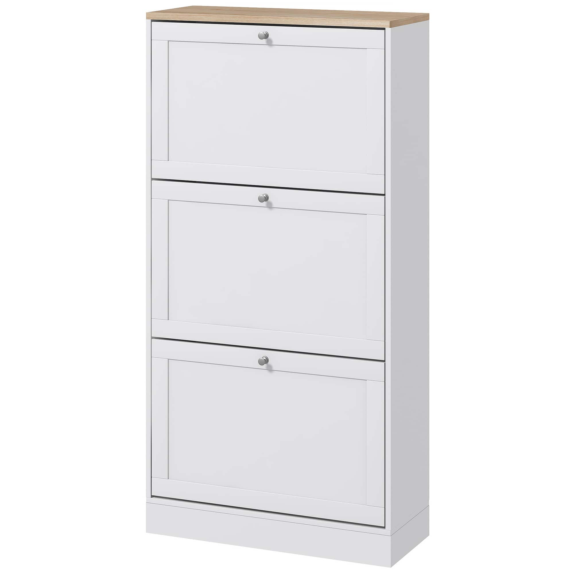 Homcom - Shoe Storage Cabinet with 3 Flip Drawers and Adjustable Shelves for 12-18 Pairs of Shoes - White
