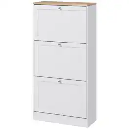 Homcom - Shoe Storage Cabinet with 3 Flip Drawers and Adjustable Shelves for 12-18 Pairs of Shoes - White