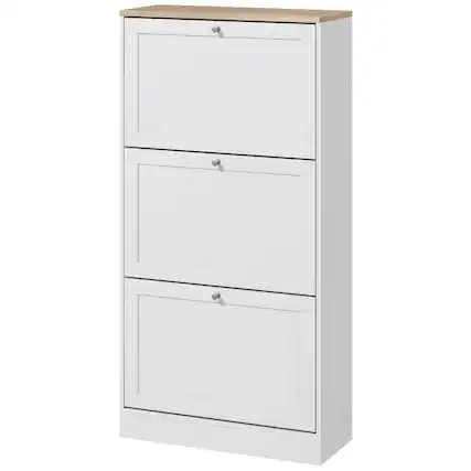 Front. Homcom - Shoe Storage Cabinet with 3 Flip Drawers and Adjustable Shelves for 12-18 Pairs of Shoes - White.