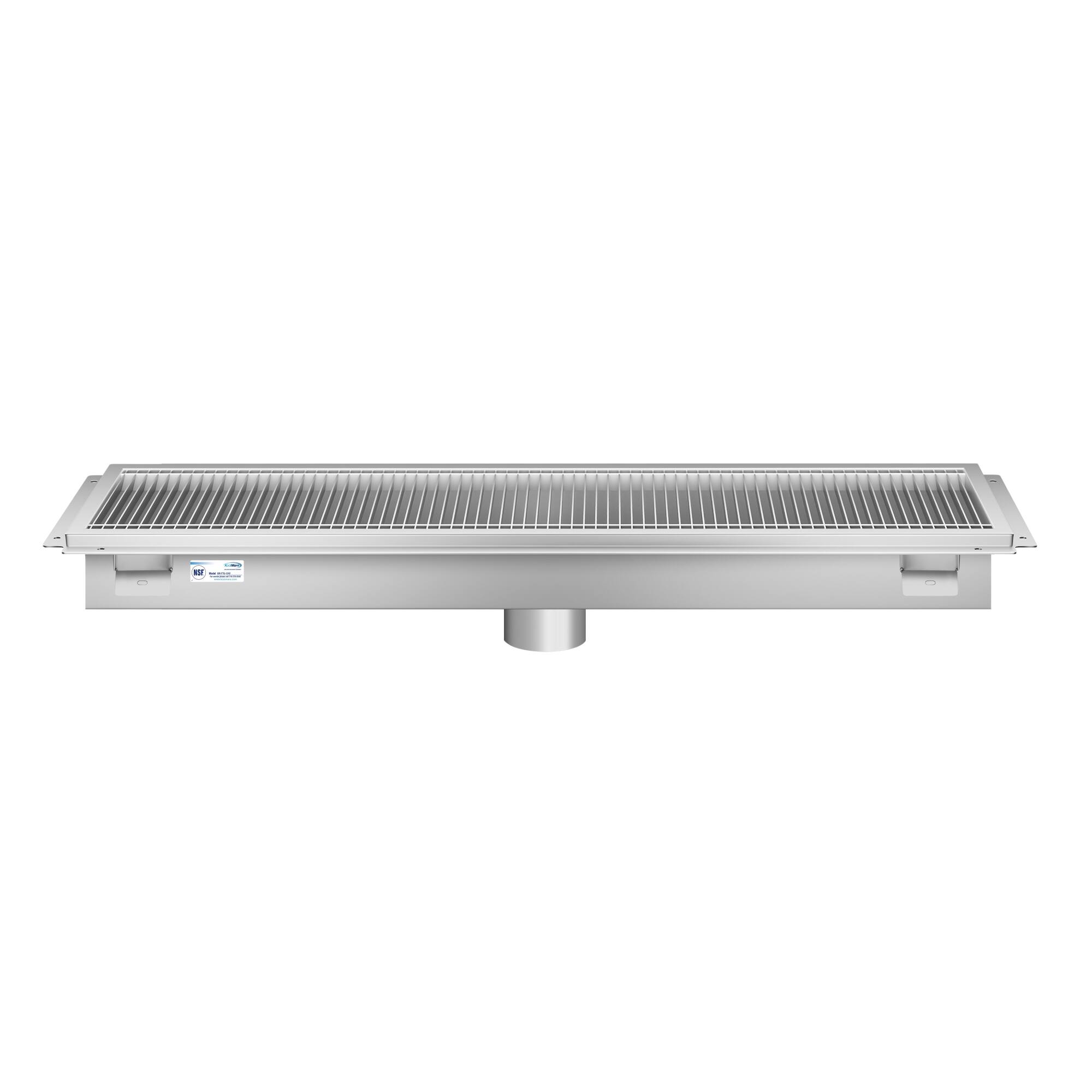 Back. Koolmore - 12" x 42" Stainless Steel Floor Trough Drain, 14-Gauge with Subway-Style Grating & Removable Drain Basket, NSF Listed - Stainless-Steel.