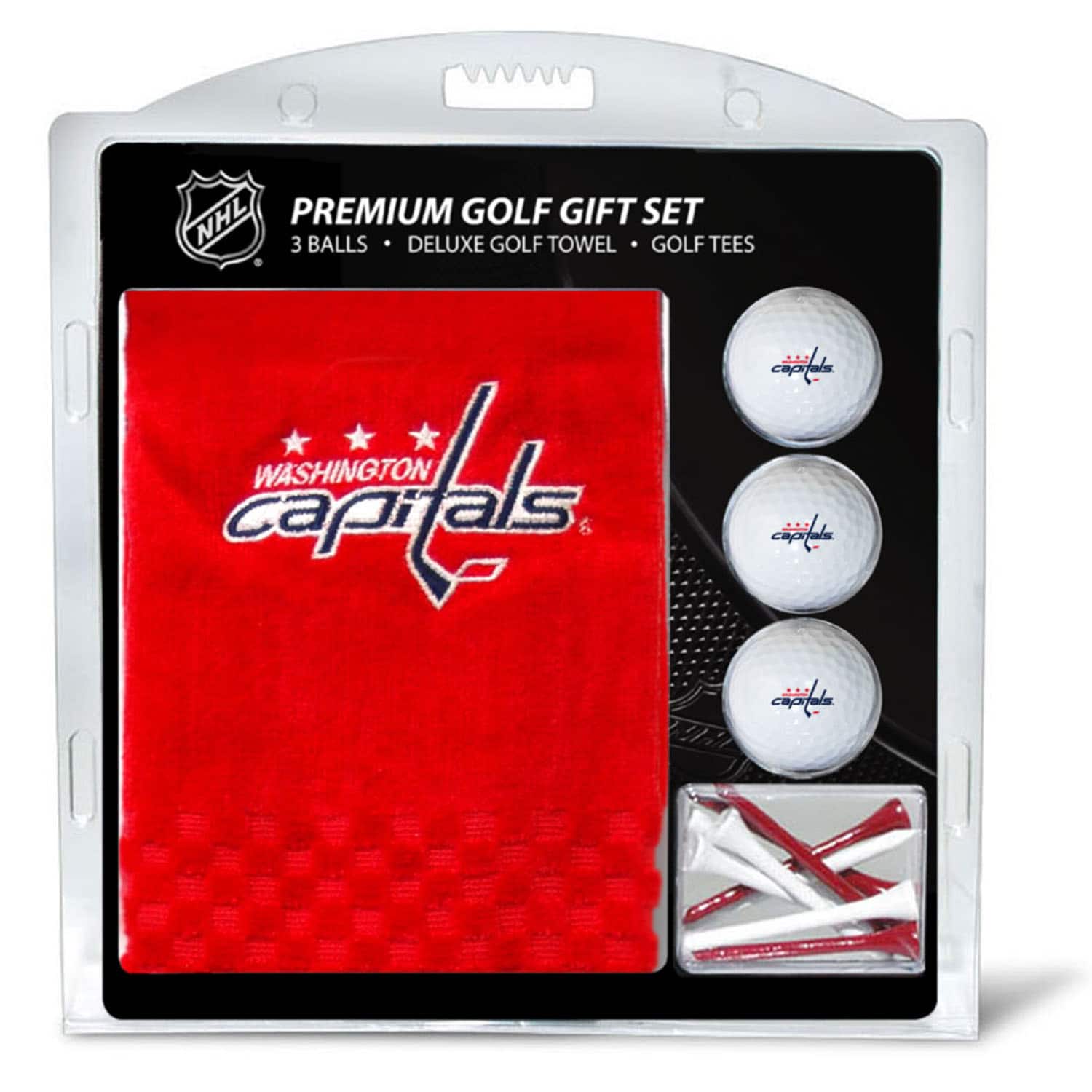 NHL PREMIUM GOLF GIFT SET  
3 BALLS • DELUXE GOLF TOWEL • GOLF TEES  

WASHINGTON capitals