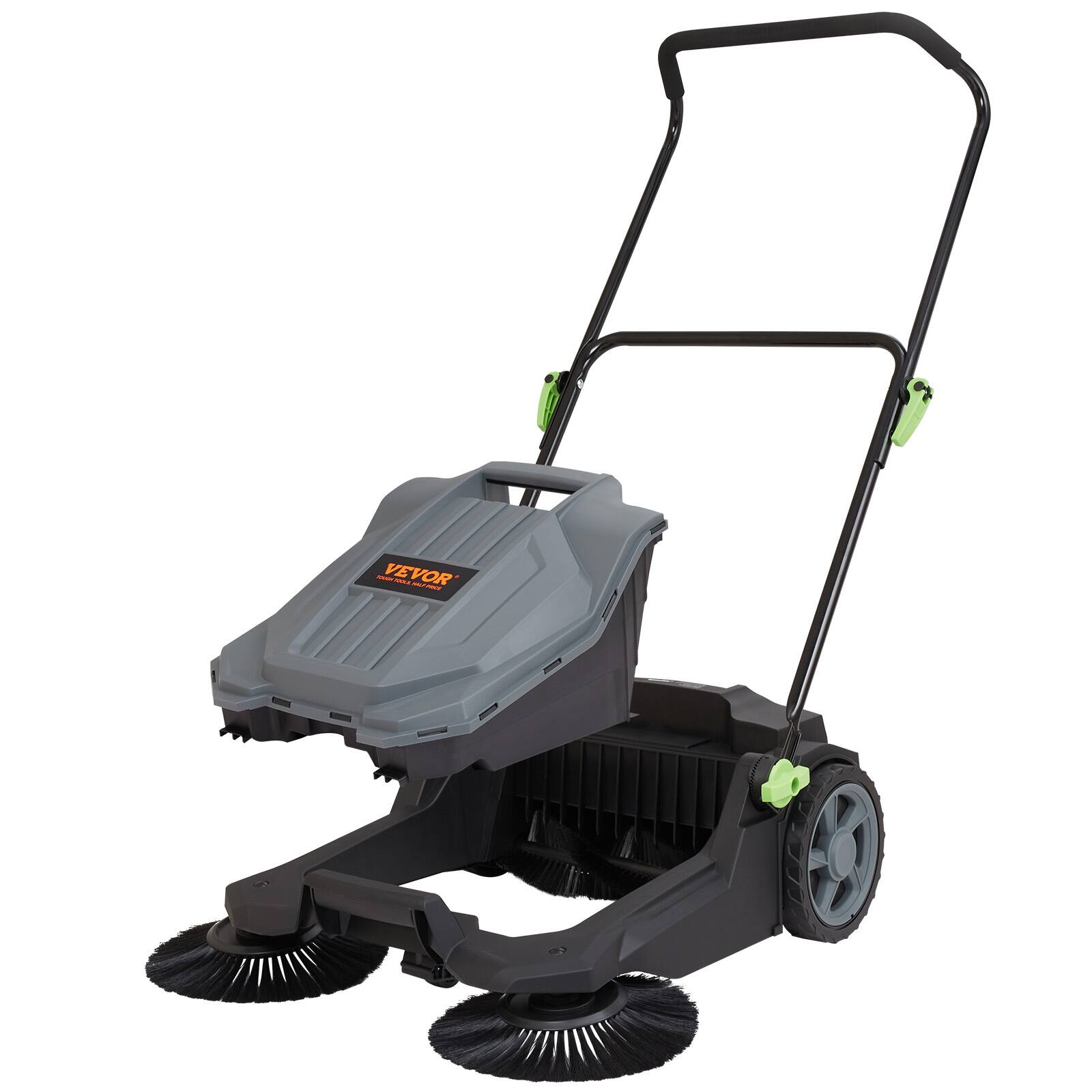 Alt View 5. VEVOR - Walk-behind Hand Push Floor Sweeper, 25.6" Sweeping Width Floor Sweeper Manual Non-Electric, 5-Gallon Waste Container - Grey;Black.