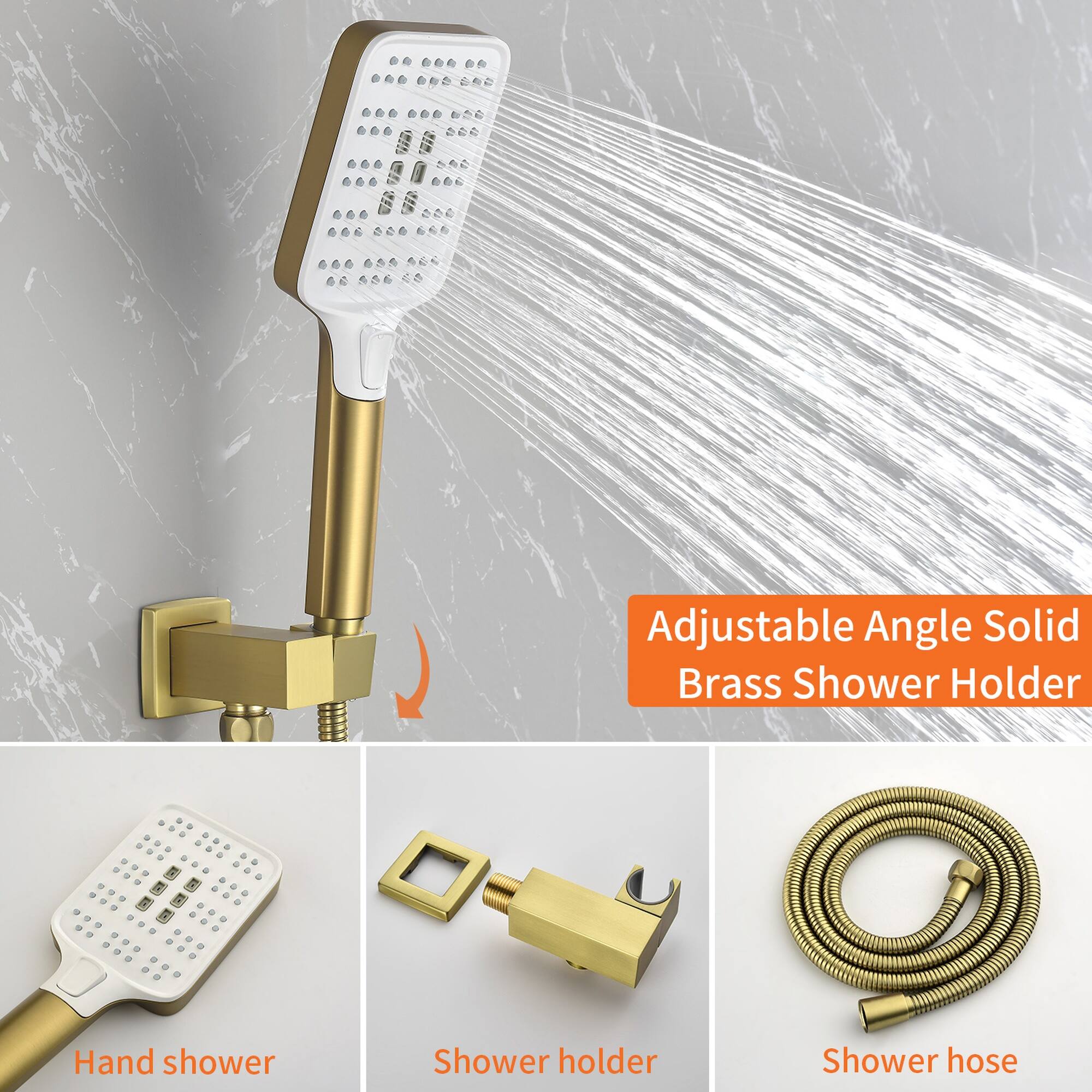Adjustable Angle Solid Brass Shower Holder

- Hand shower
- Shower holder
- Shower hose