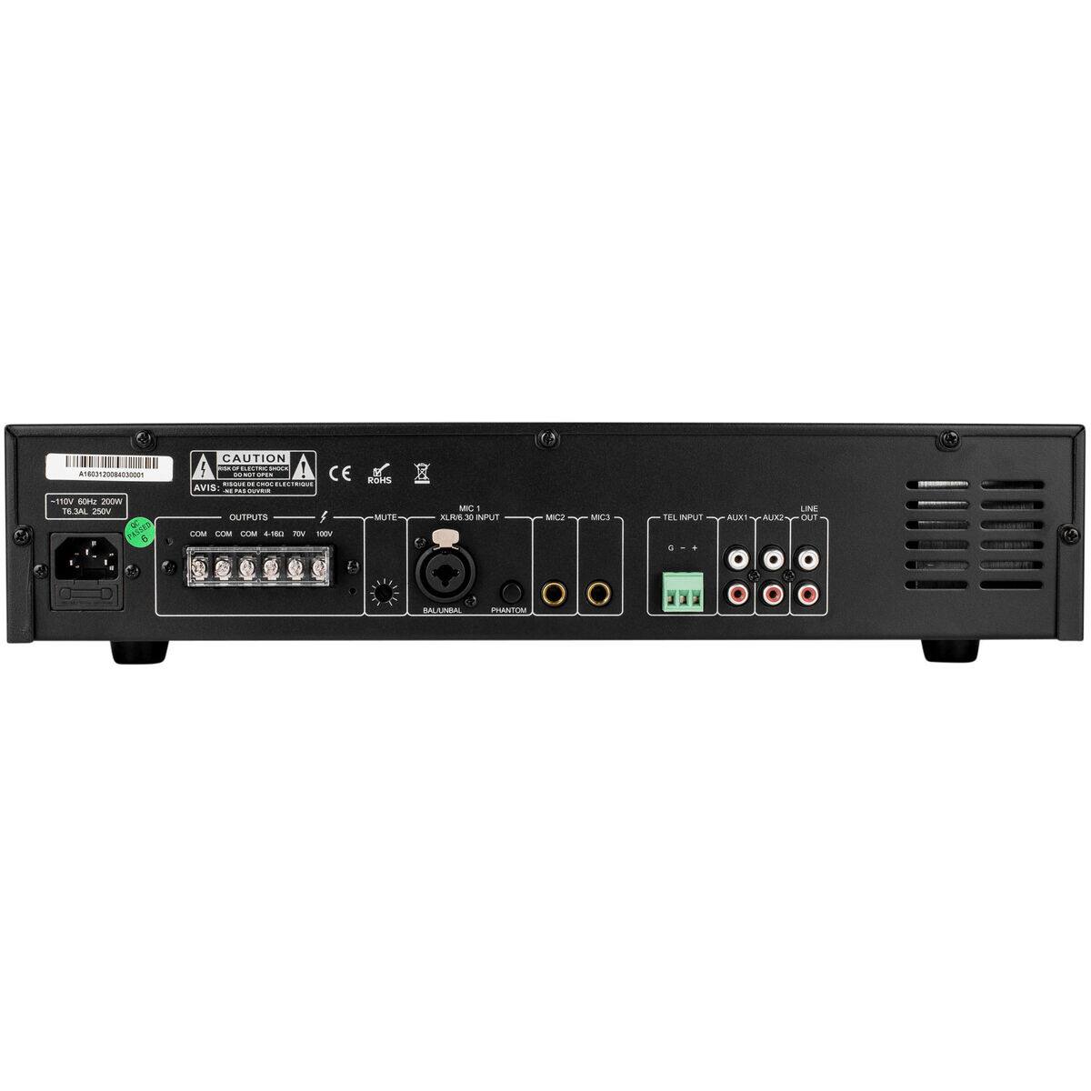 110V 50Hz 200W T6.3AL 250V PASSED

CAUTION FOX ON ELECTRIC SHOCK CE RISQUE DE CHOC ELECTRIQUE AVIS: ALL PAS OUVRE OUTPUTS COM COM COM 4-160V 100V

ROHS MUTE

MC - XLRS 30 INPUT

MC2
MC3

TEL INPUT G

AUX1
AUX2

LINE OUT

BAL/UNBAL

PHANTOM