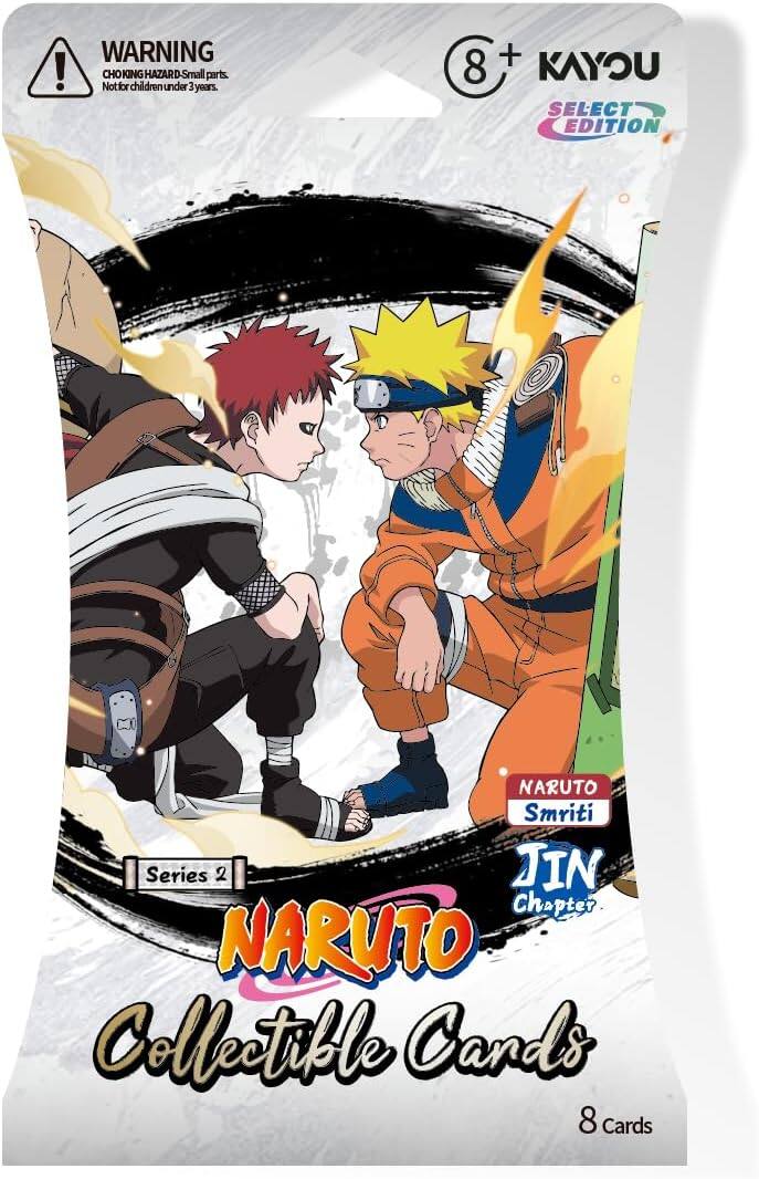WARNING! Not for children under 3 years. CHOKING HAZARD - Small parts.  
8+ KAYOU SELECT EDITION  
NARUTO Smriti Series 2 JIN Chapter  
NARUTO Collectible Cards  
8 Cards