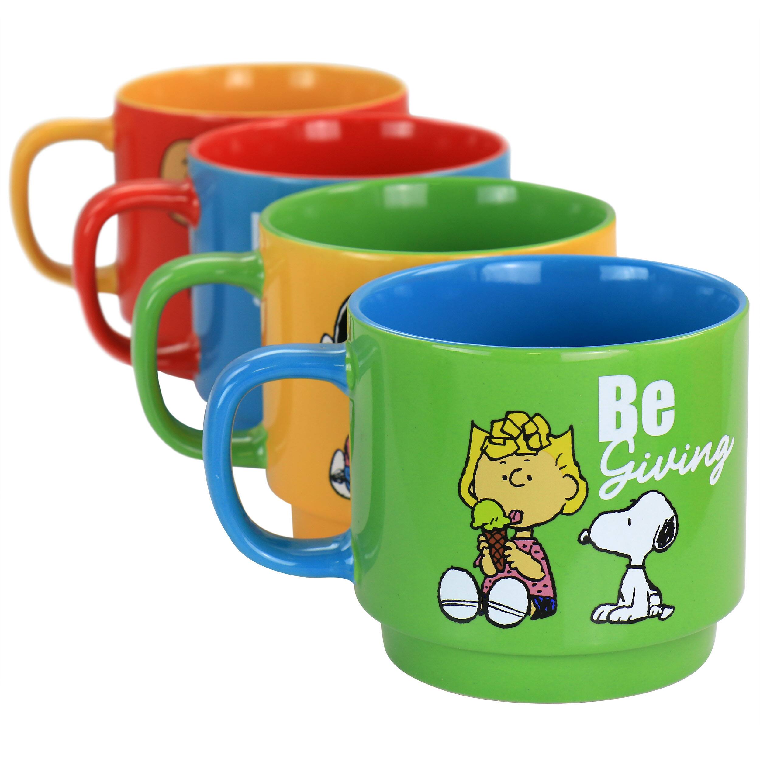 Alt View 3. Gibson - Gibson Peanuts Classic Gentle Reminders Collection 4 Piece Stoneware Stackable Mug Set with Metal Stand - Assorted.
