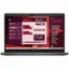 The image features a black Dell laptop computer with a red background. The laptop is open, displaying a screen with a calendar and a chat window. The calendar is located in the top right corner of the screen, while the chat window is situated in the bottom right corner. The laptop is positioned on a flat surface, and its screen occupies most of the image.
