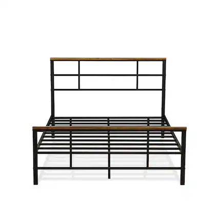 Front. East West Furniture - Ingram Full Size Bed with 7 Metal Legs - Lavish Bed in Powder Coating Black Color - Black.
