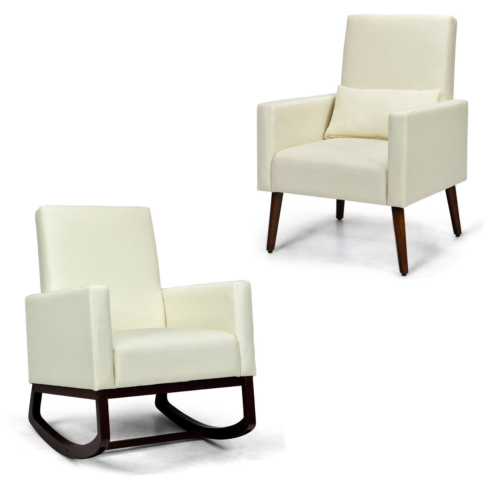 Front. Sugift - 2-in-1 Fabric Upholstered Rocking Chair with Pillow - Beige/Khaki.