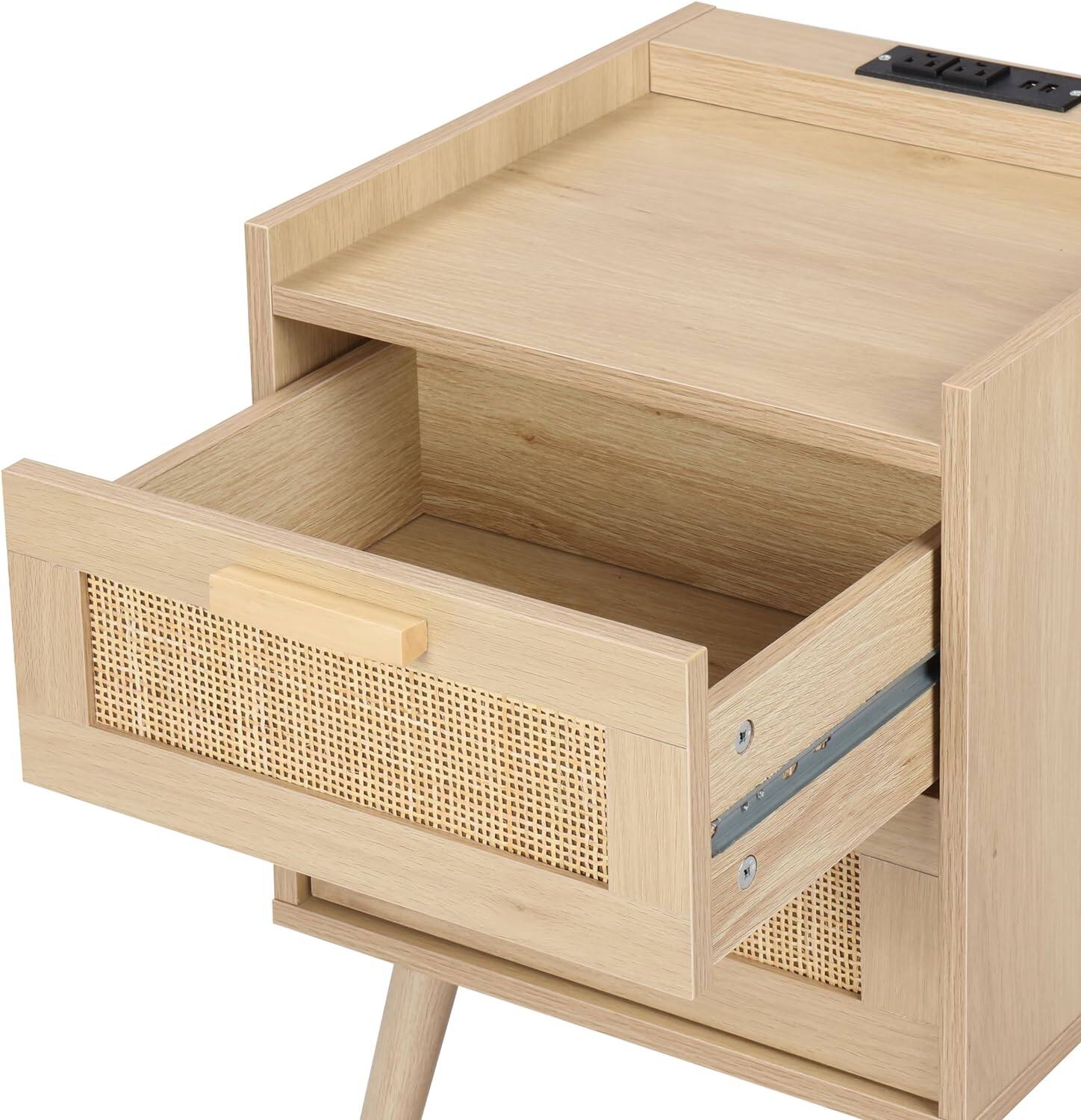 Alt View 6. Finnhomy - Finnhomy Nightstand with Rattan Drawers – Full Black End Table with Storage for Bedroom - Black.