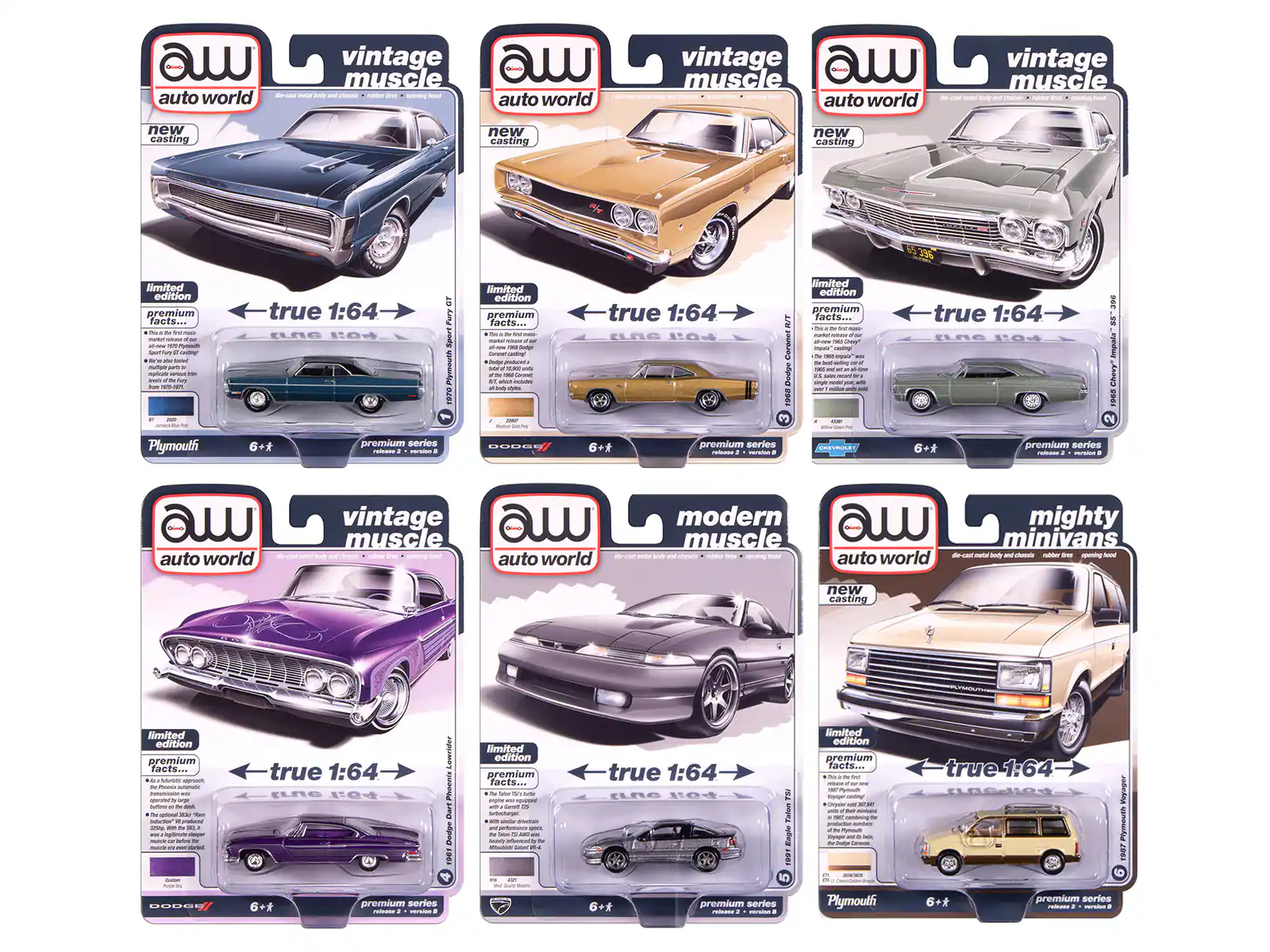 Autoworld - Auto World Premium 2025 Release 2 Set B of 6 pieces 1/64 Diecast Model Cars by Auto World - Multi