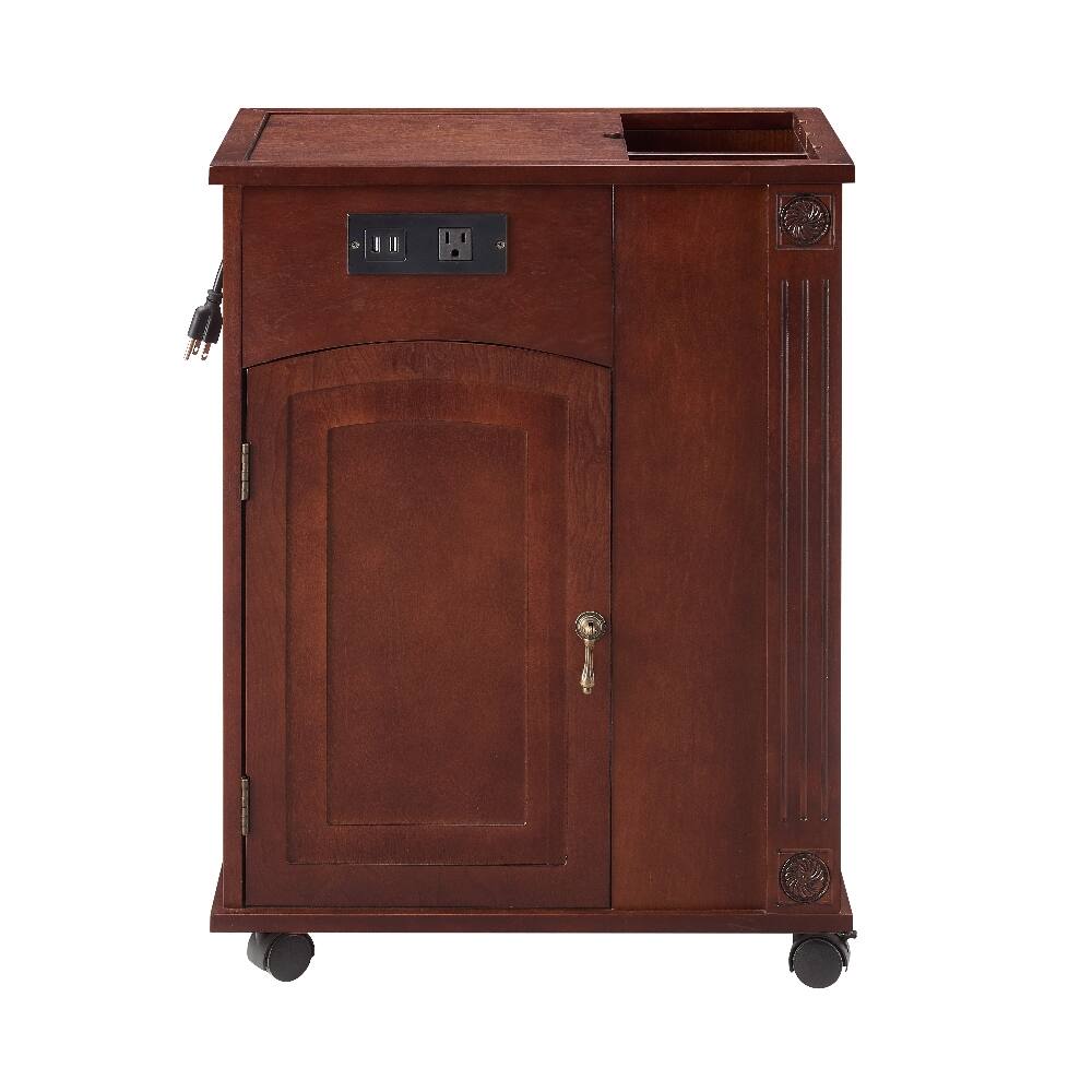 Alt View 3. Loheer - Loheer Powered End Table Narrow Side Table with Charging Station Red Walnut Bedside Table with Wheels - Red Walnut.