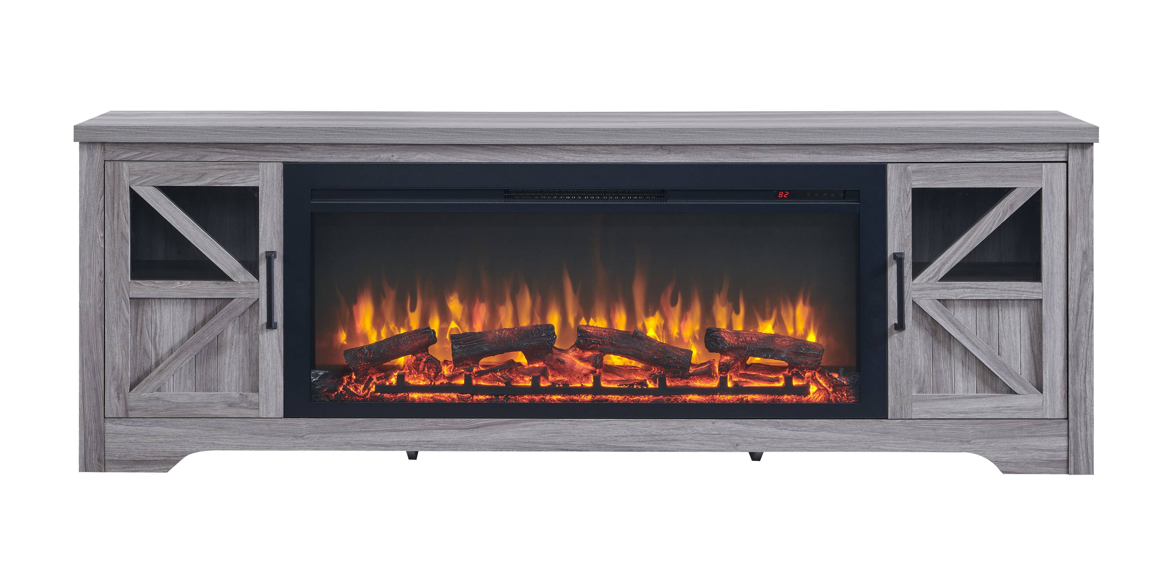 Angle. APRILSOUL - 75 Fireplace Tv Stand For Tvs Up To 80 With 44 Electric Fireplace - Gray.