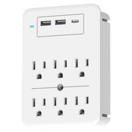 Ciao Tech - 6-Outlet 3-USB Port 300J Surge Protector Wall Tap CPA5V00-072 - White