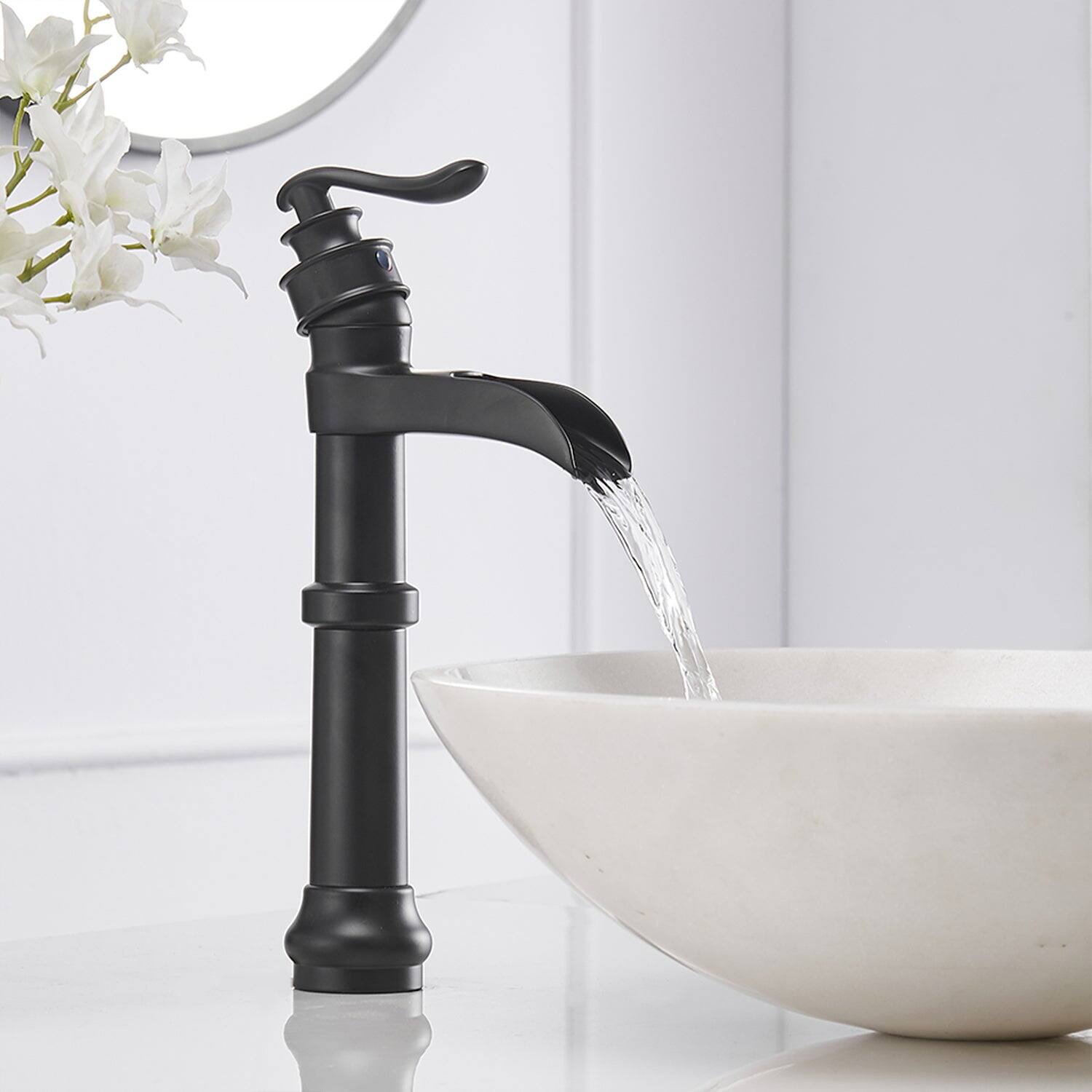 Alt View 2. Boyel Living - Waterfall Single Hole Single-Handle Vessel Bathroom Faucet with Pop-up Drain in Matte Black - Matte Black.