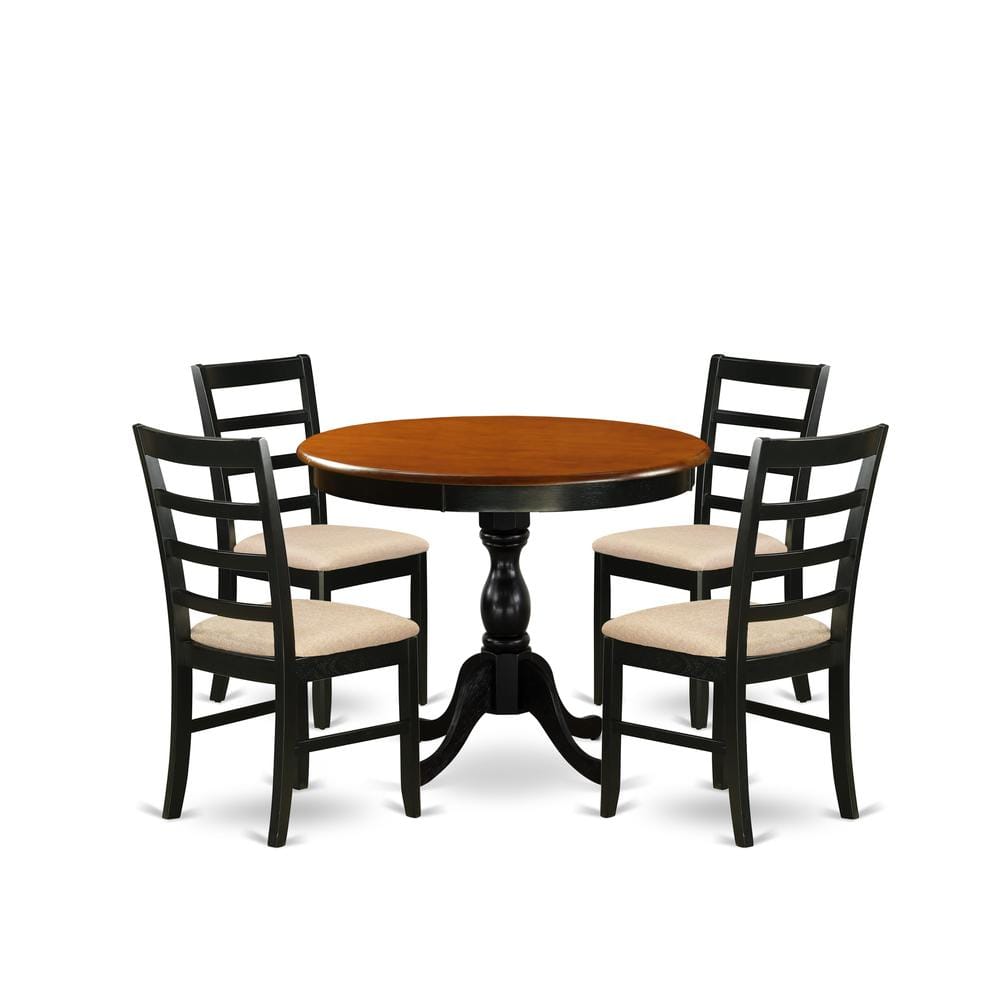 East West Furniture - 5-Piece Table Set Consists of a Wood Kitchen Table and 4 Linen Fabric Mid Century Dining Chairs - Multi-Color price history on PriceWatchPro