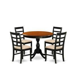 East West Furniture - 5-Piece Table Set Consists of a Wood Kitchen Table and 4 Linen Fabric Mid Century Dining Chairs - Multi-Color
