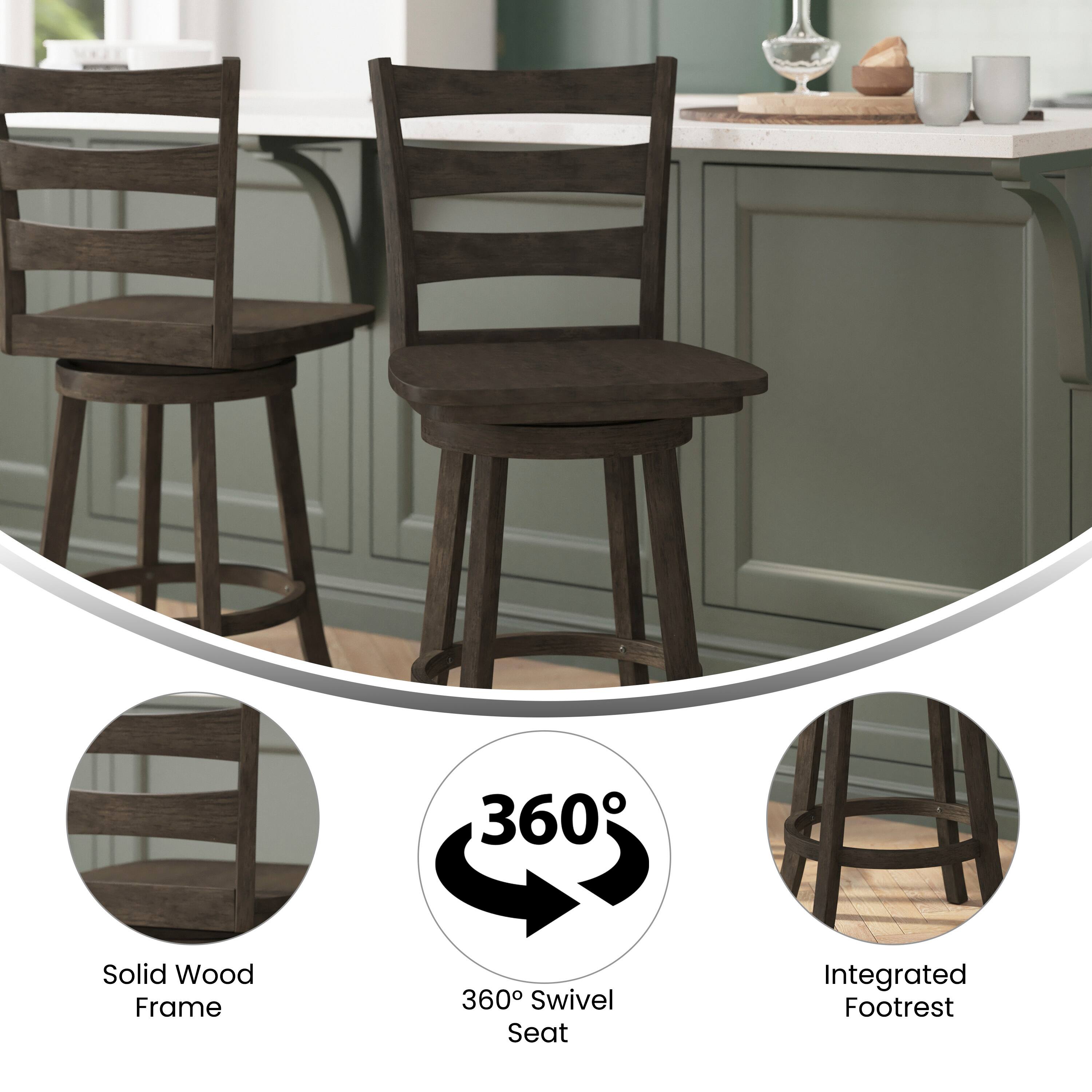 360° Solid Wood Frame  
360° Swivel Seat  
Integrated Footrest