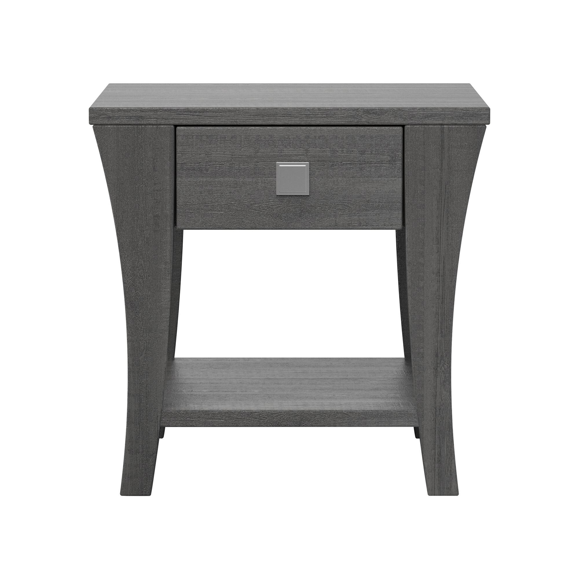 Back. Vaczon - 22-Inch Modern Wood End Table with Open Bottom Shelf and Curved Solid Wood Legs - Gray.