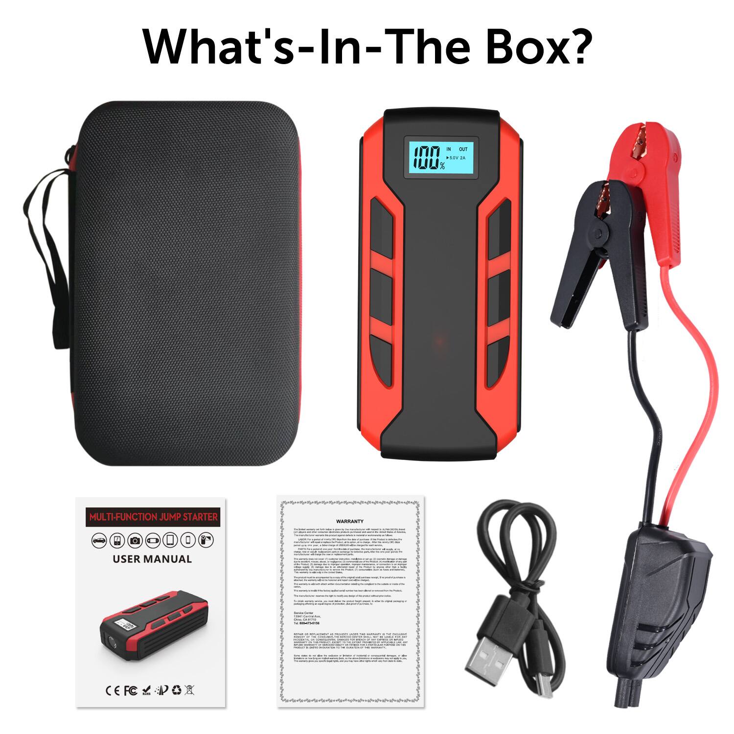 What's-In-The Box? . aT  .... i.  X MULTI-FUNCTION JUMP STARTER WARRANTY - I - O   USER MANUAL