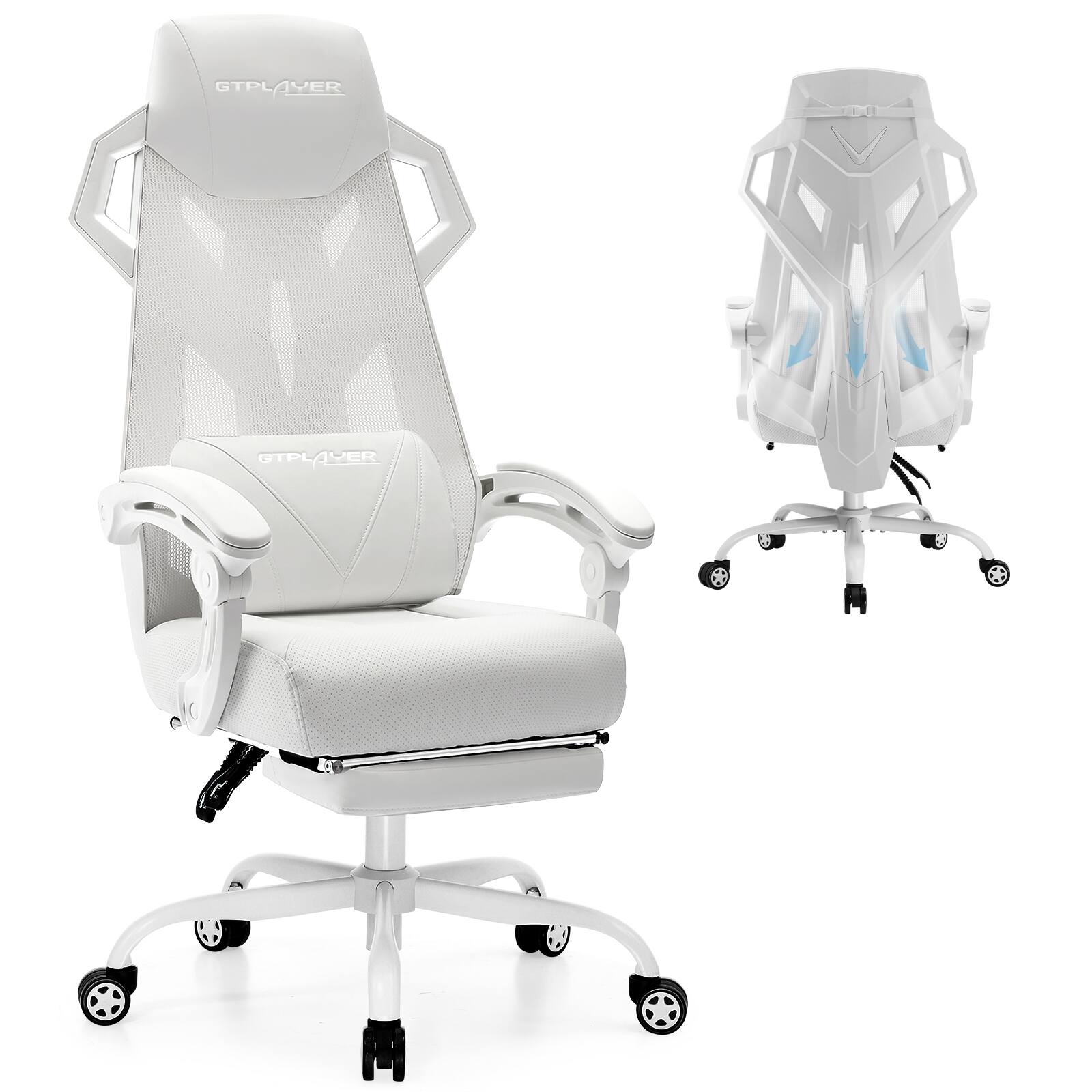 GTPlayer - Gaming Chair with Mesh Back Ergonomic Computer Chair - White