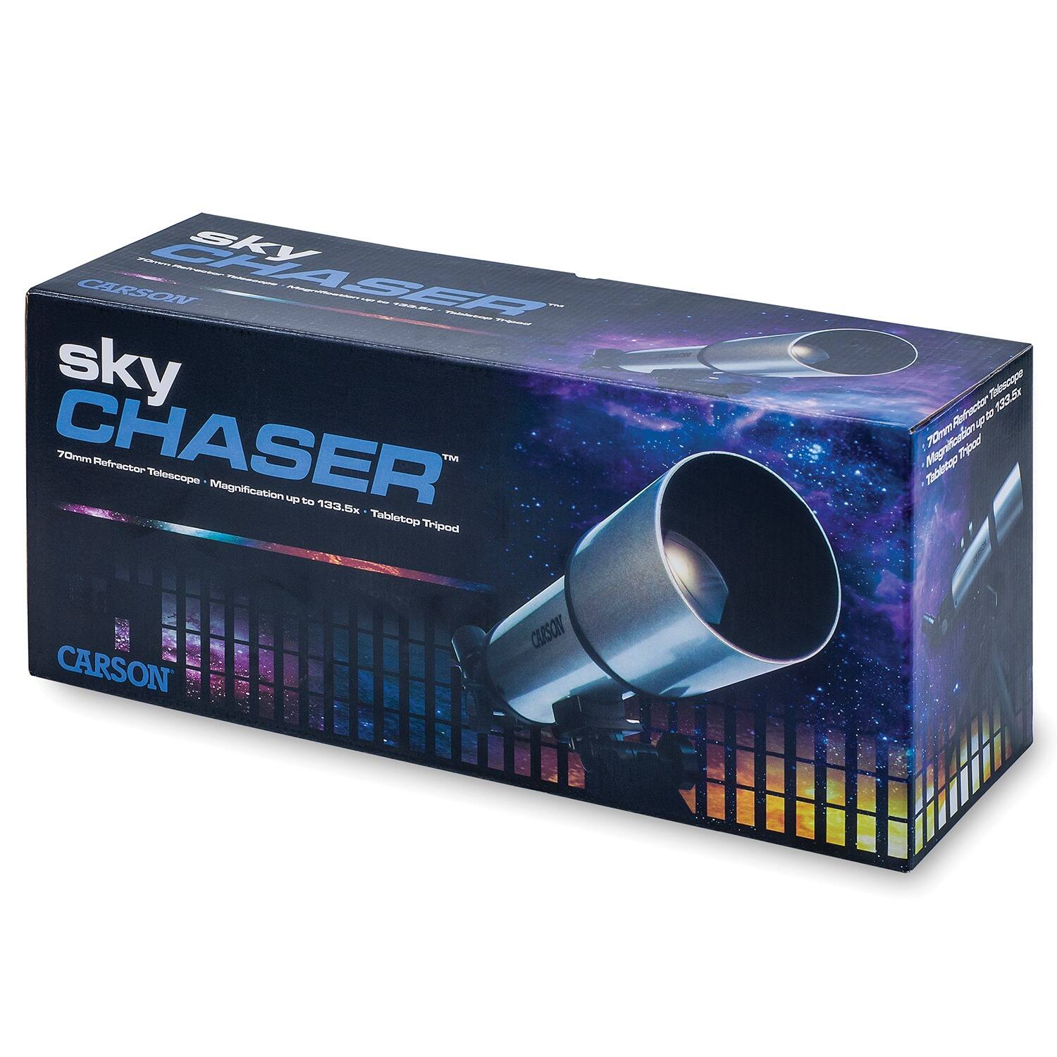 sky CHASER  
70mm Refractor Telescope  
Magnification up to 133.5x  
Tabletop Tripod  
CARSON