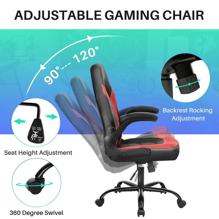ADJUSTABLE GAMING CHAIR

- Backrest Rocking Adjustment: 90° -- 120°
- Seat Height Adjustment
- 360 Degree Swivel