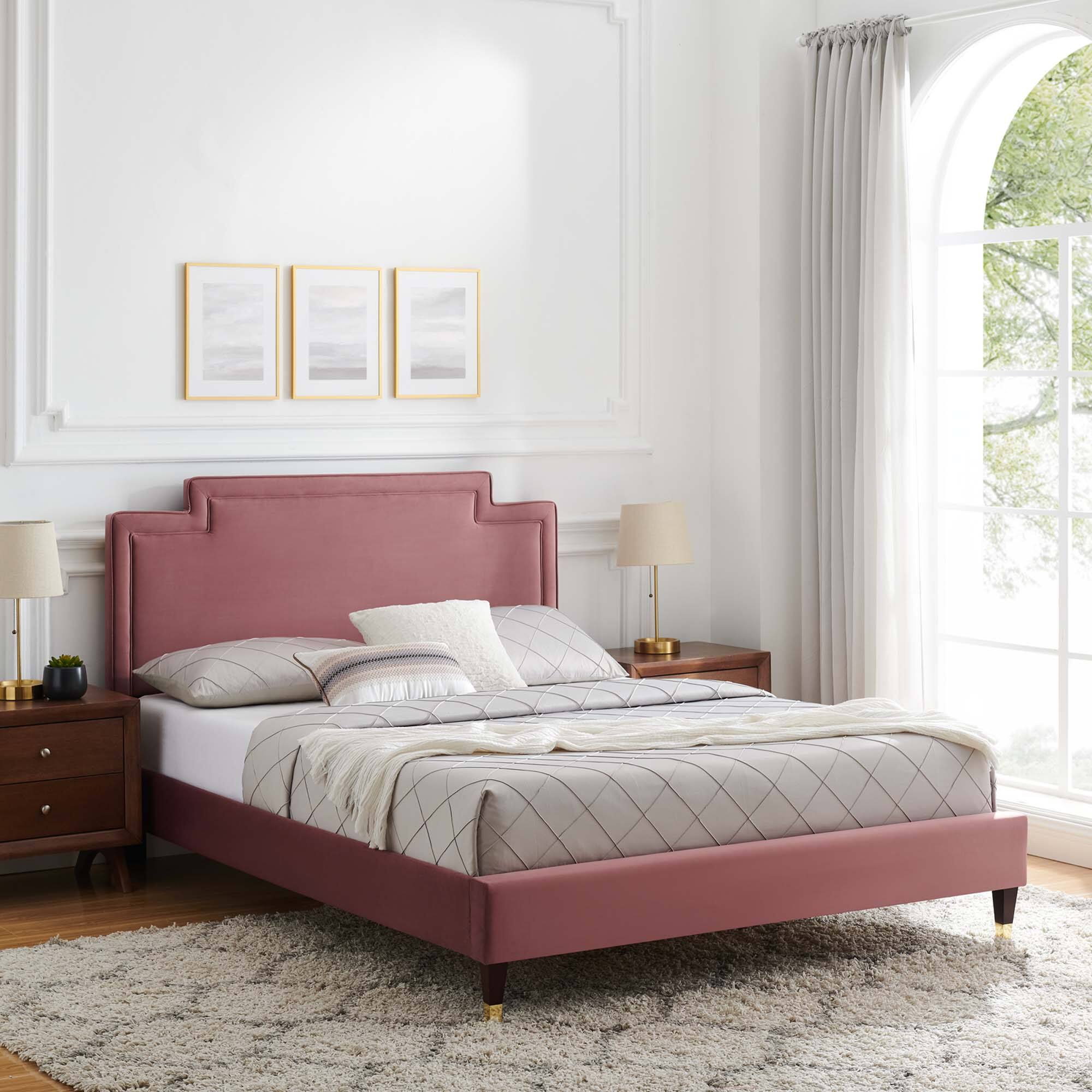 Alt View 5. Modway - Amber Performance Velvet Queen Platform Bed - Red.